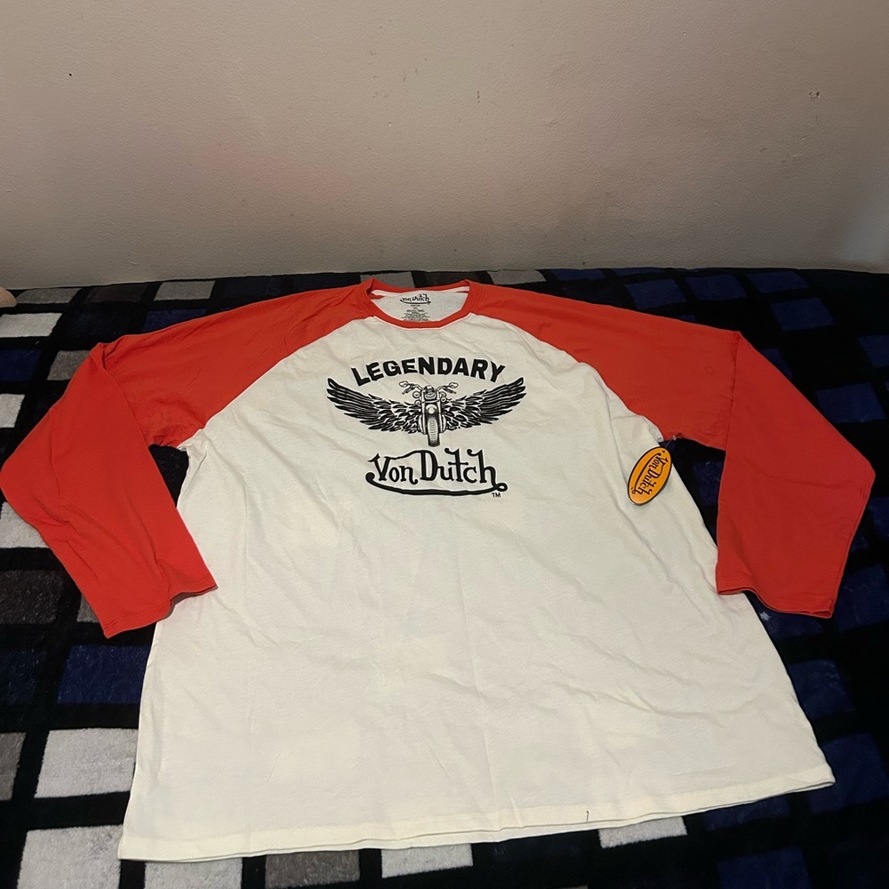 Von Dutch Red and White Long Sleeve Tees